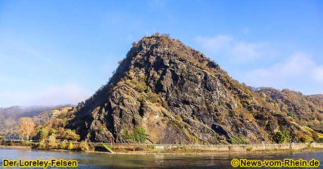 Der Loreley-Felsen bei Sankt Goarshausen, Sankt Goar, Oberwesel, Bacharach und Kaub.